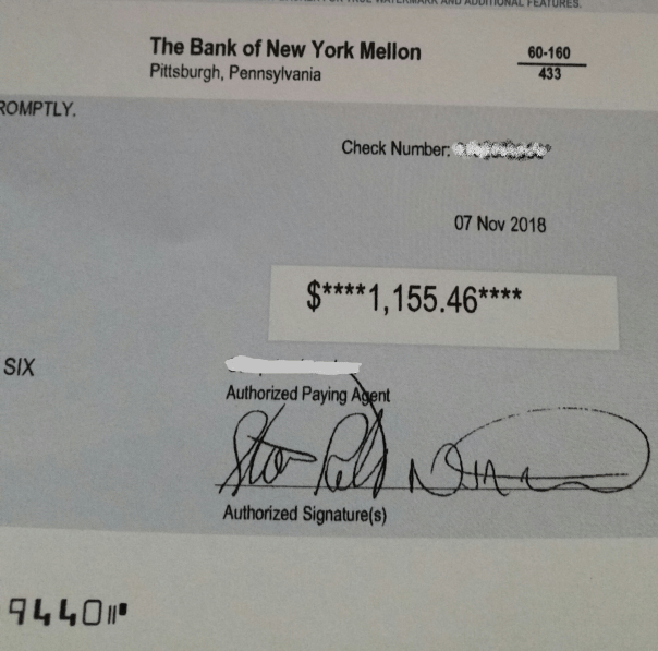 The check we received
