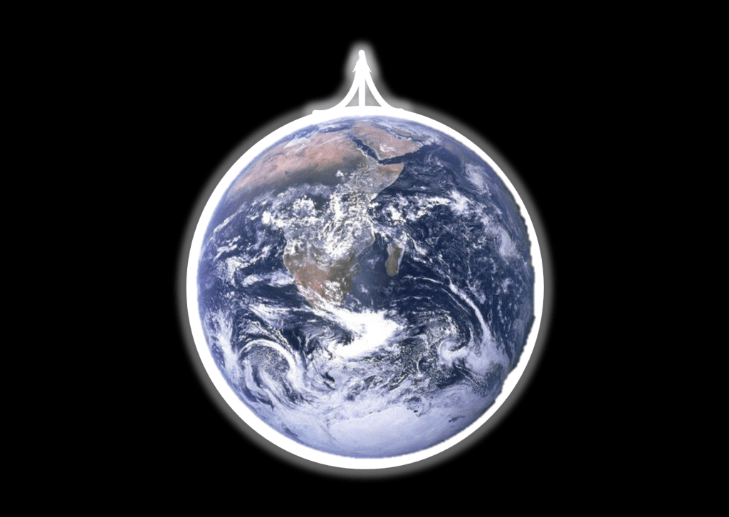 A burst of light at the top, coming down and circling the globe